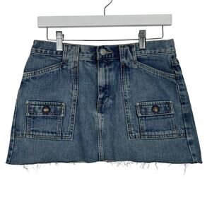 Vintage Y2K Denim Skirt Gap Women Size 4 Micro Mini Utility Raw Hem 90s Festival